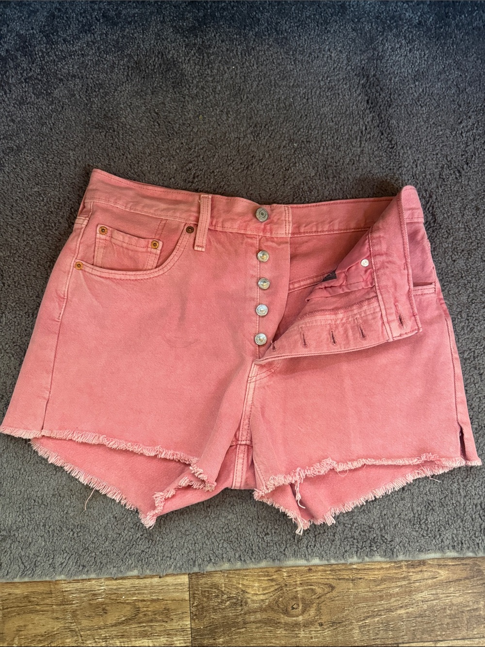 Levi's Pink Raw-Hem Denim Shorts